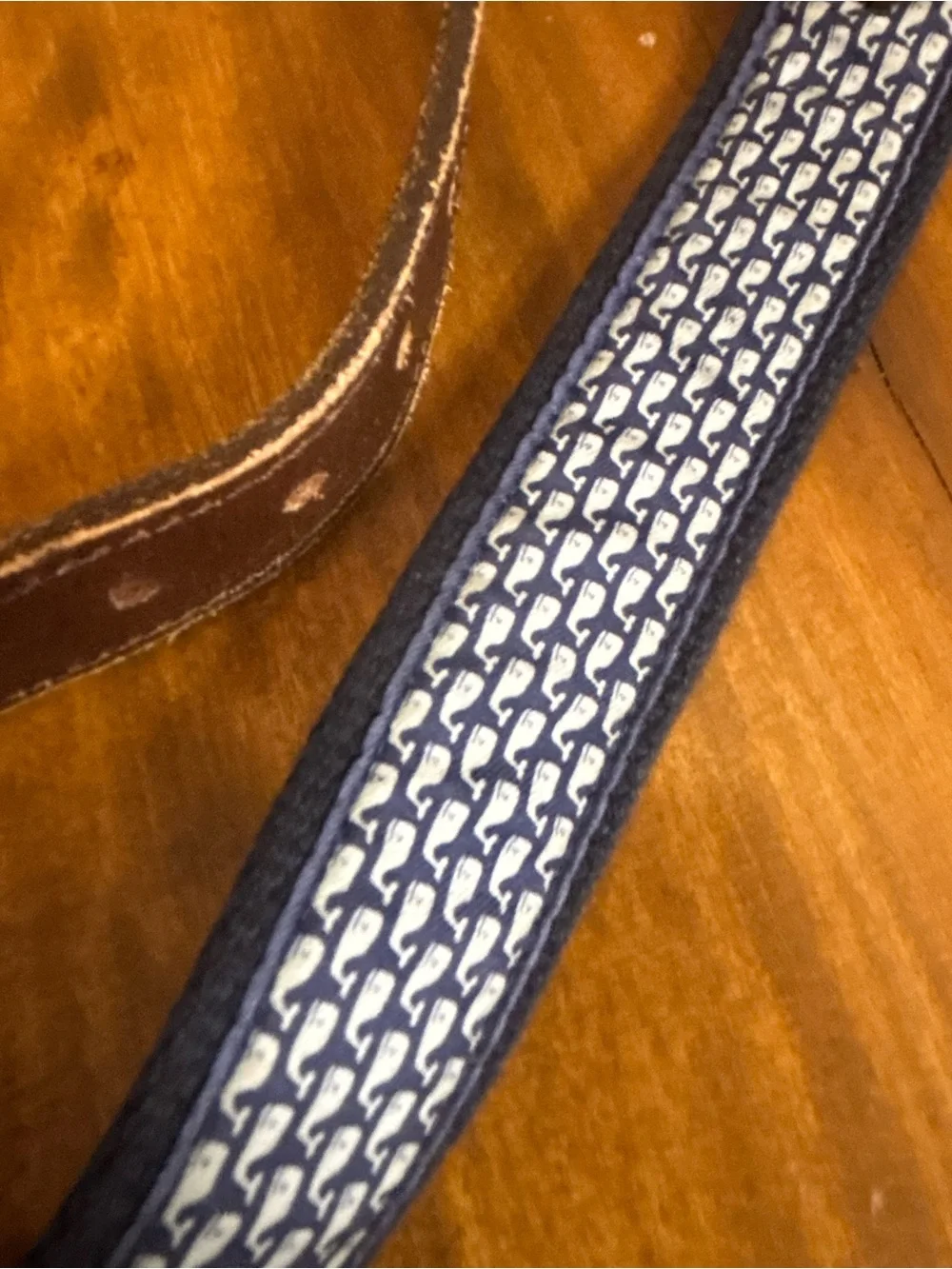 Boys vineyard vines  navy and White Patterned Adjustable Bag Strap with  Leather